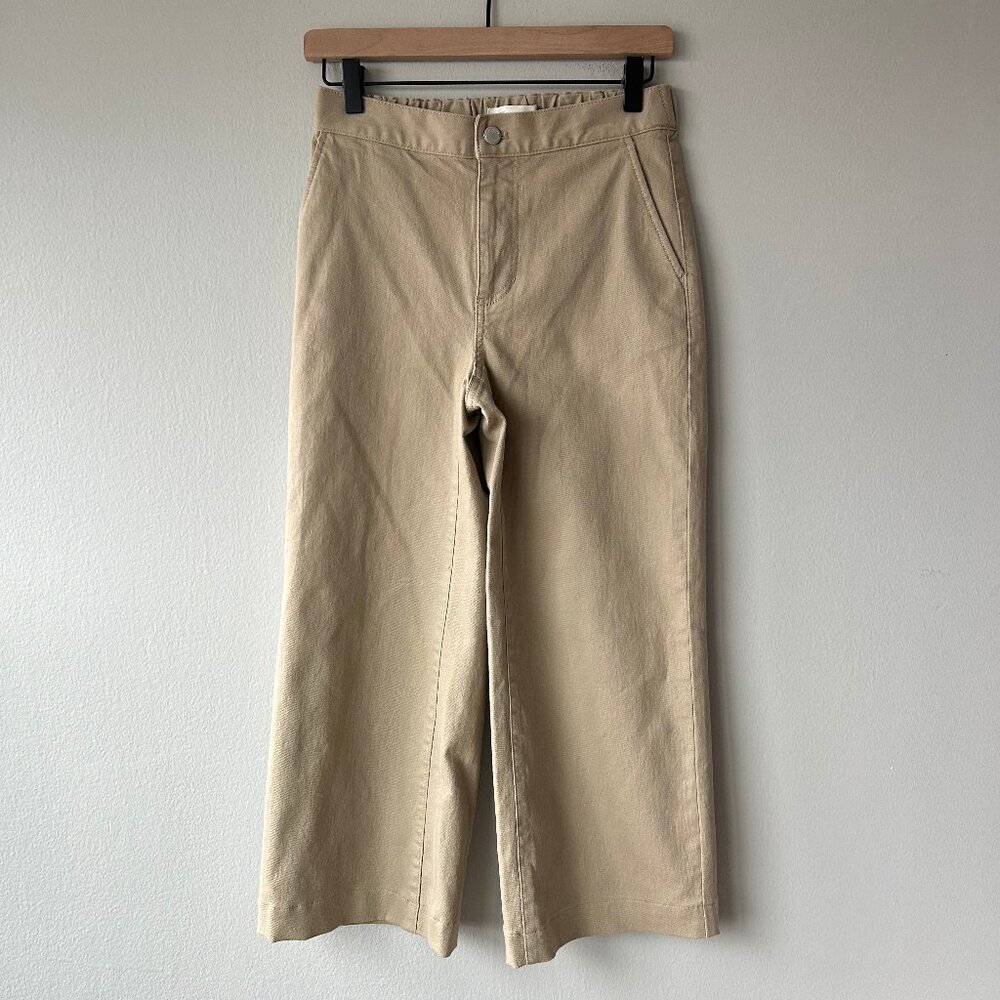 Oak + Fort Wide Leg Twill Pants Beige High Rise Size Small - Picture 2 of 11